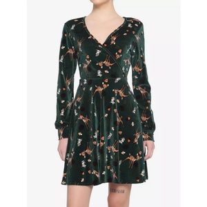 Disney Bambi Forest Velvet Long-Sleeve Dress- Small (Listed as Junior Sizes)